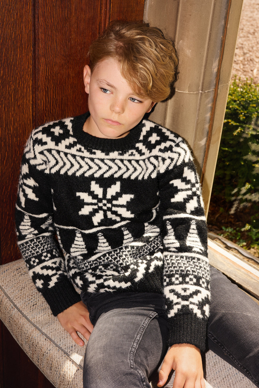 Black/ Cream Two tone Fairisle Jumper Kids