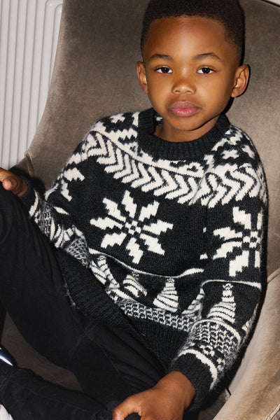 Black/ Cream Two tone Fairisle Jumper Kids