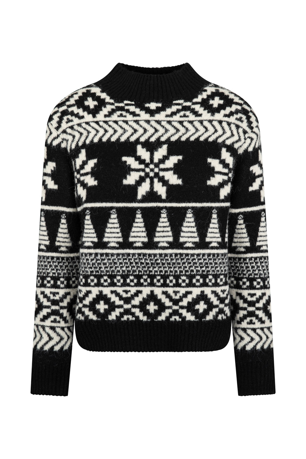 Black/ Cream Two Tone Fairisle Jumper Ladies - Funnel Neck