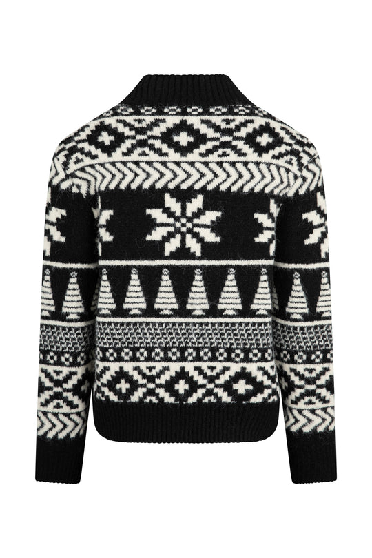 Black/ Cream Two Tone Fairisle Jumper Ladies - Funnel Neck