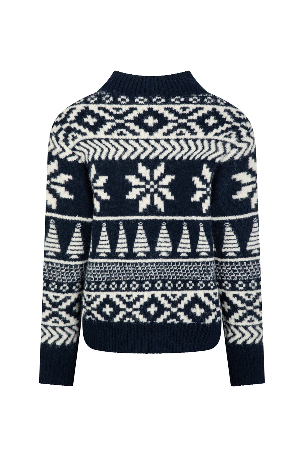 Navy Two Tone Fairisle Jumper Ladies - Funnel Neck