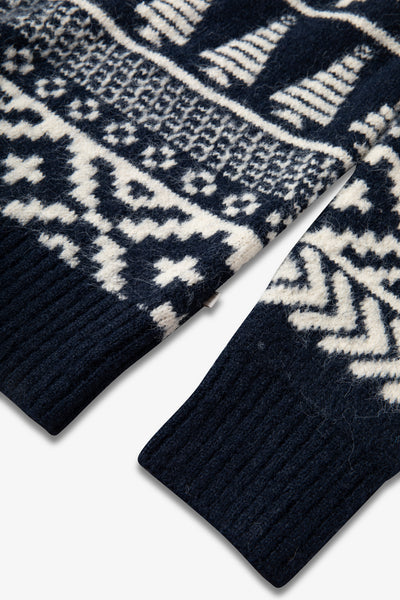 Navy Two Tone Fairisle Jumper Ladies - Funnel Neck