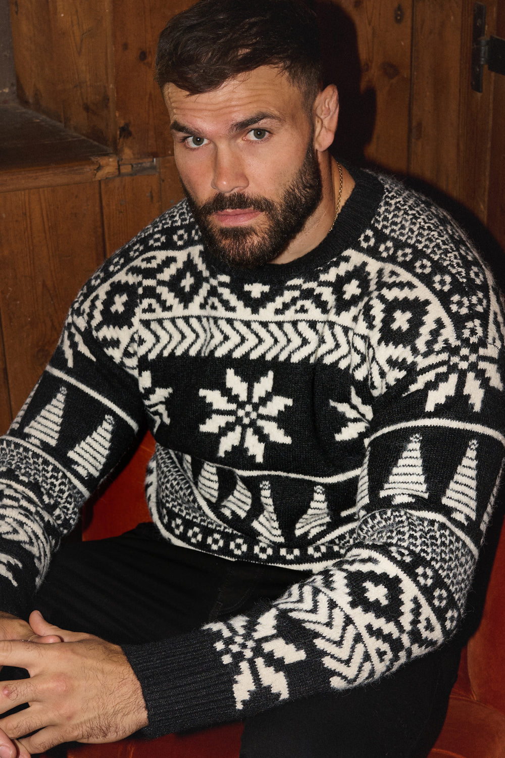 Black/ Cream Two Tone Fairisle Jumper Mens