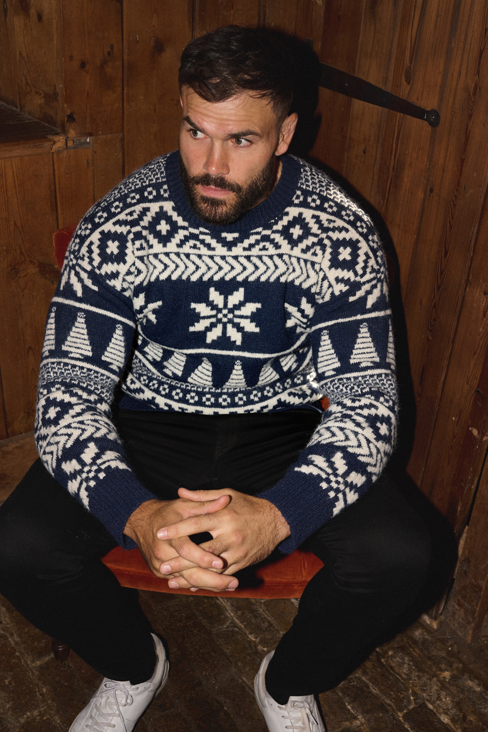 Navy Two Tone Fairisle Jumper Mens