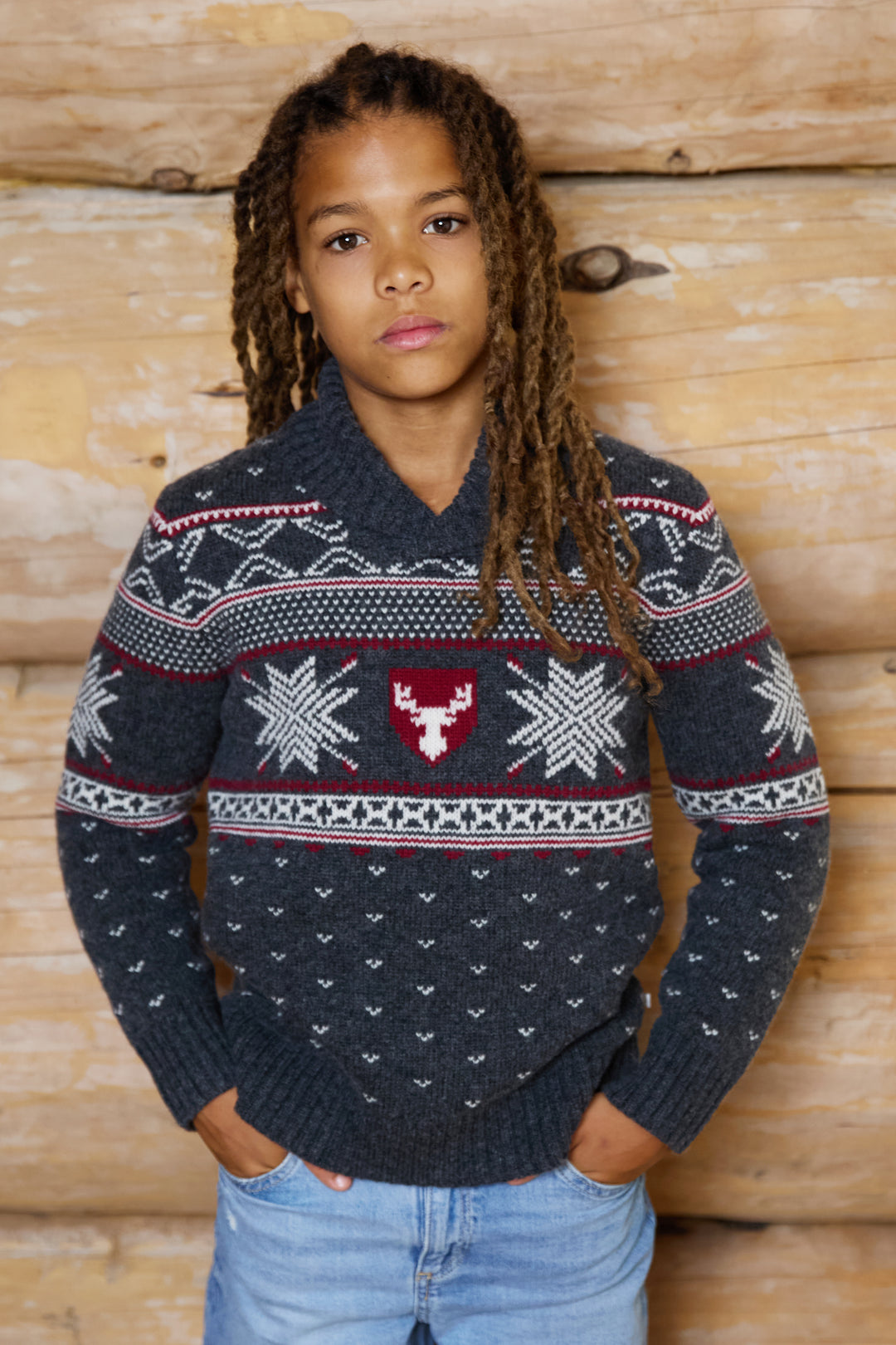 Shawl Neck Wool Blend Kids Jumper