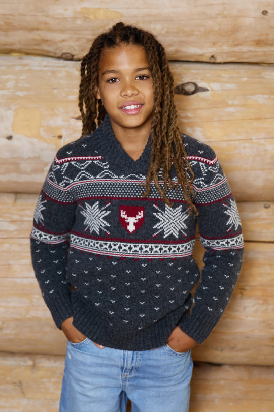 Shawl Neck Wool Blend Kids Jumper