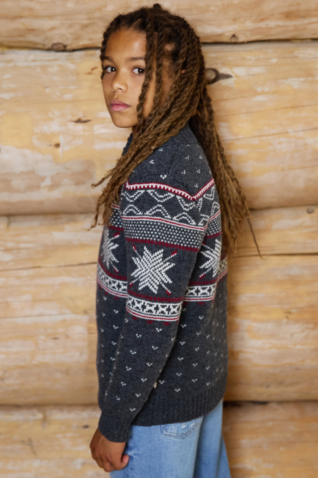 Shawl Neck Wool Blend Kids Jumper