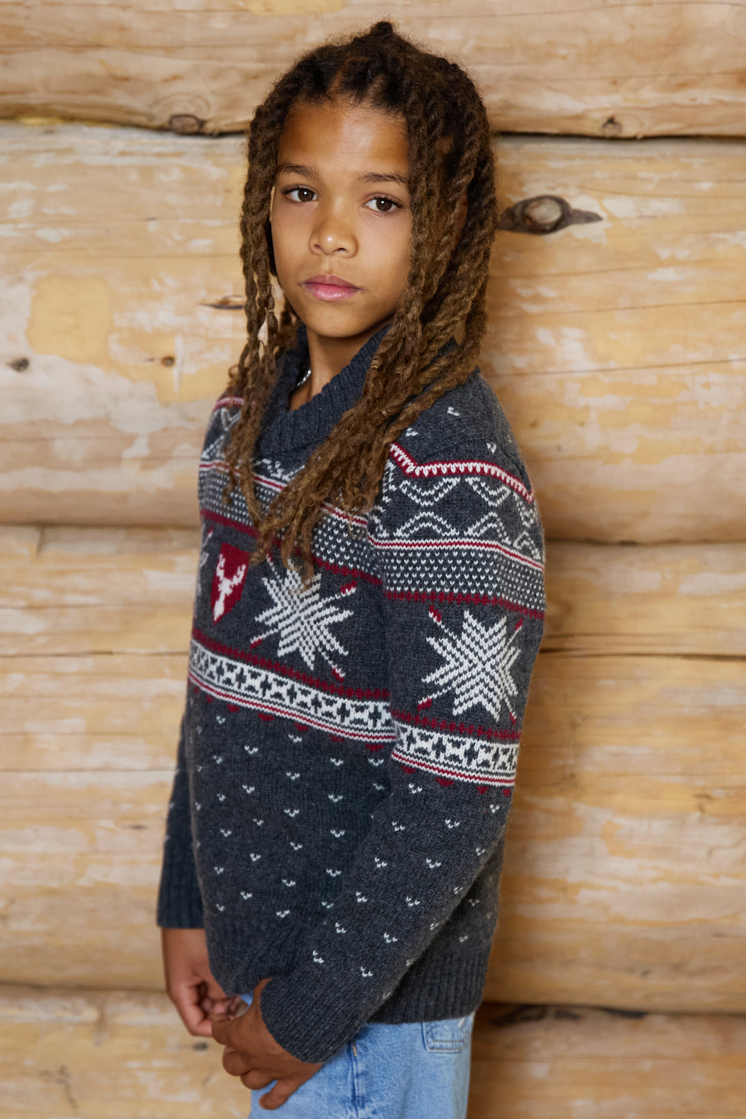 Shawl Neck Wool Blend Kids Jumper