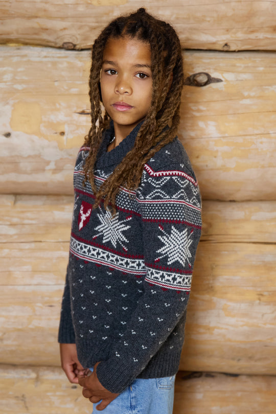 Shawl Neck Wool Blend Kids Jumper