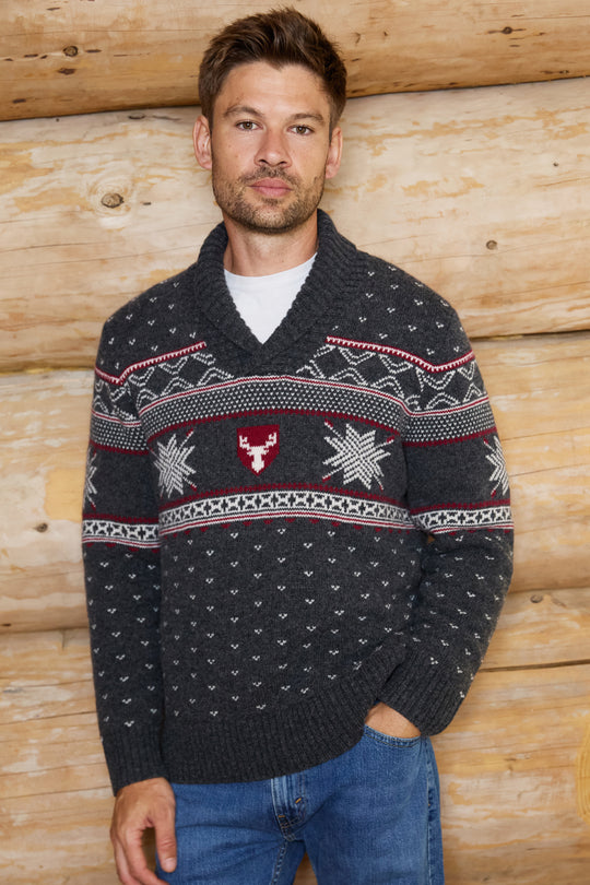 Shawl Neck Wool Blend Mens Jumper