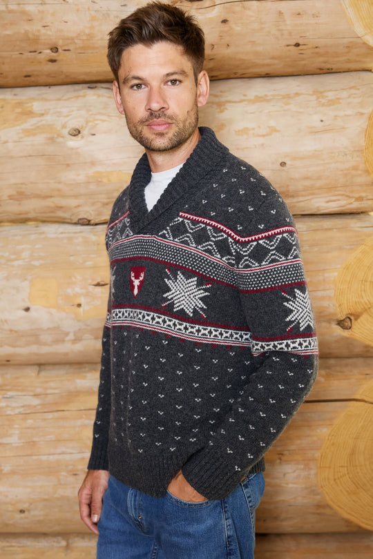 Shawl Neck Wool Blend Mens Jumper