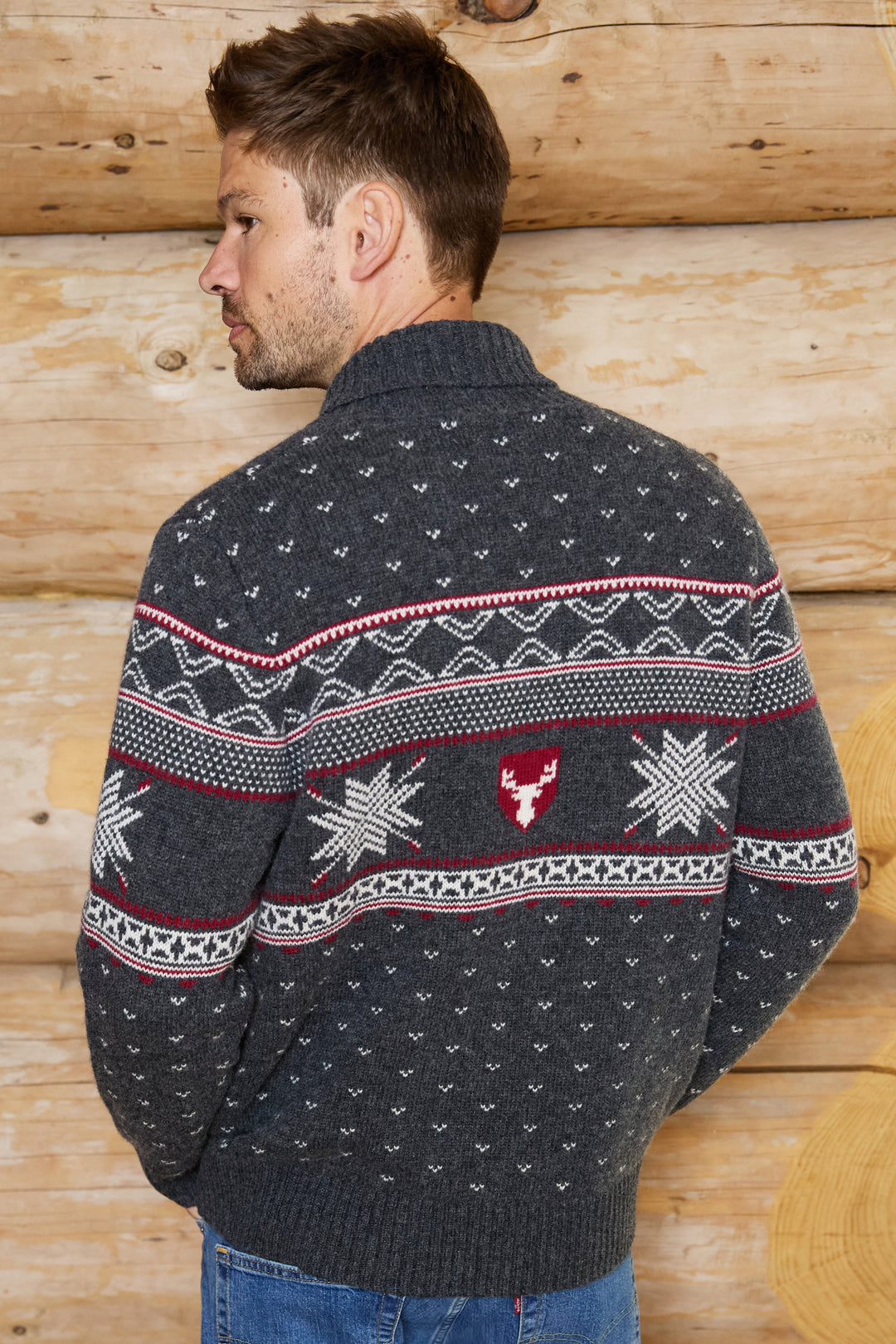 Shawl Neck Wool Blend Mens Jumper