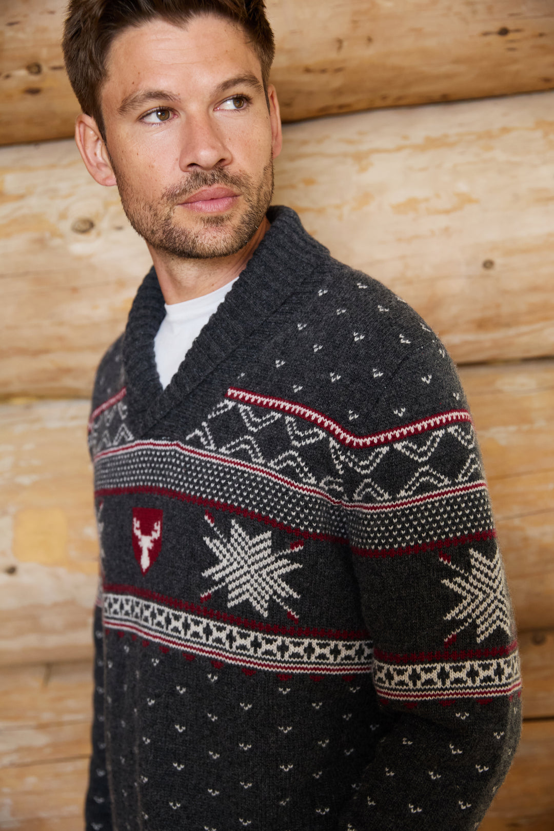 Shawl Neck Wool Blend Mens Jumper