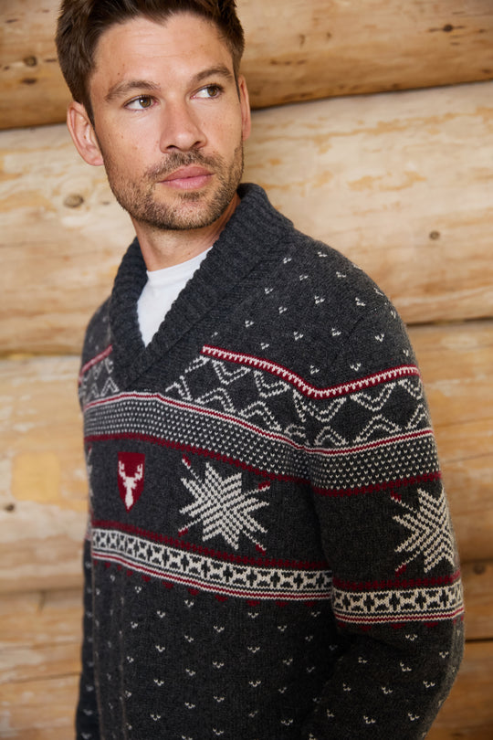 Shawl Neck Wool Blend Mens Jumper