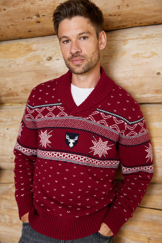 Shawl Neck Wool Blend Mens Jumper