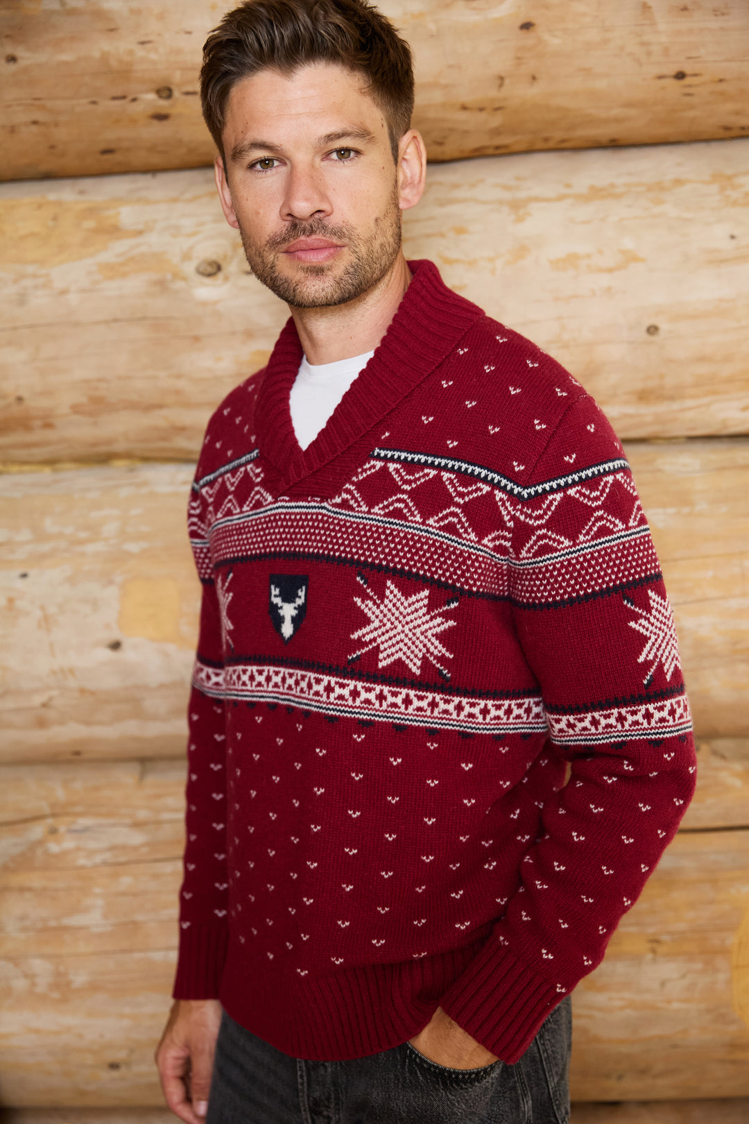 Shawl Neck Wool Blend Mens Jumper