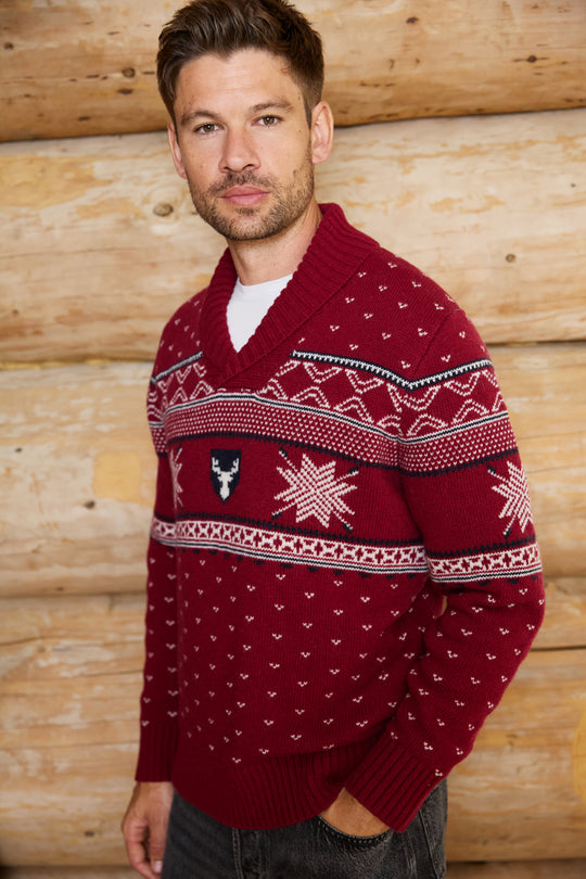 Shawl Neck Wool Blend Mens Jumper