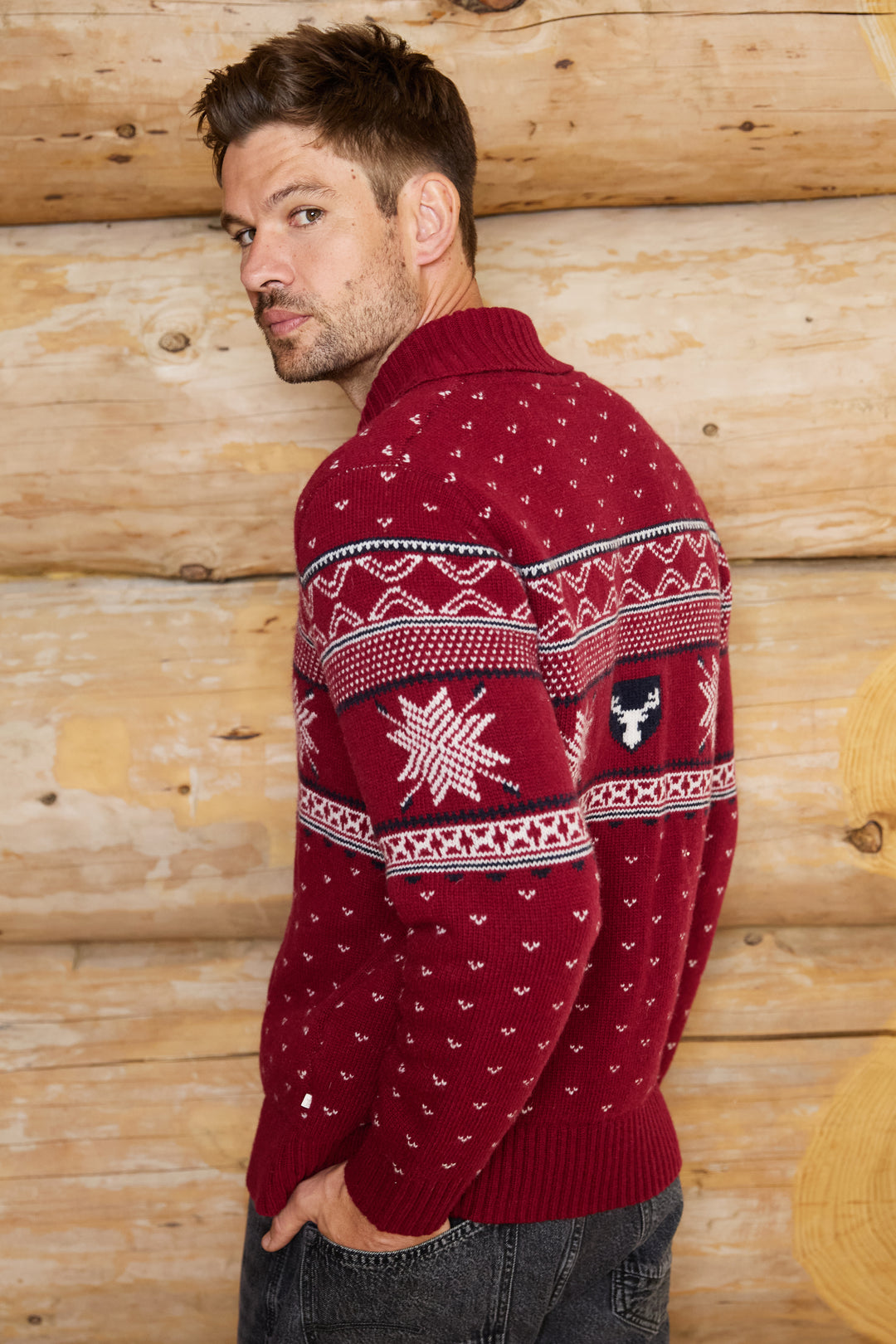 Shawl Neck Wool Blend Mens Jumper