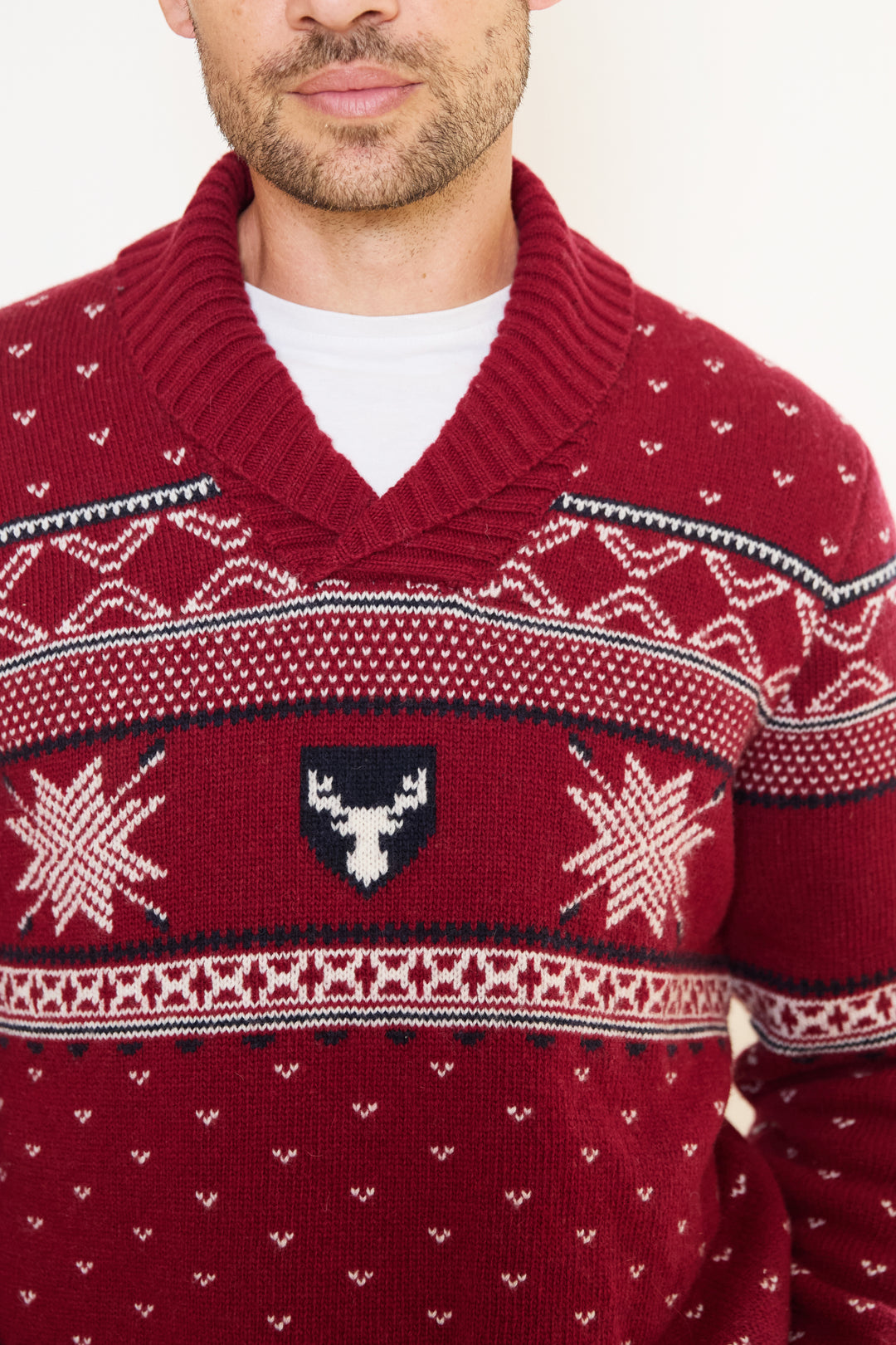 Shawl Neck Wool Blend Mens Jumper
