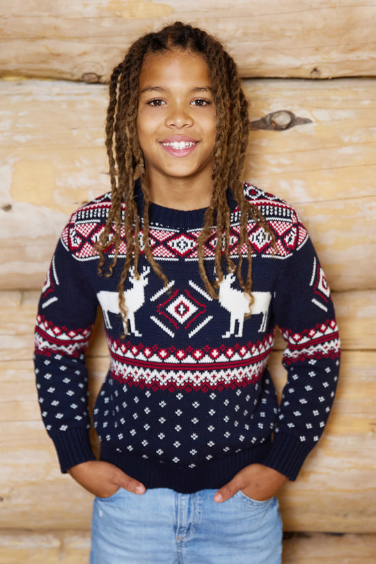 Kids Premium Reindeer Crew Neck Cotton Jumper