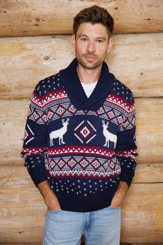 Reindeer Shawl Collar Reindeer Jumper