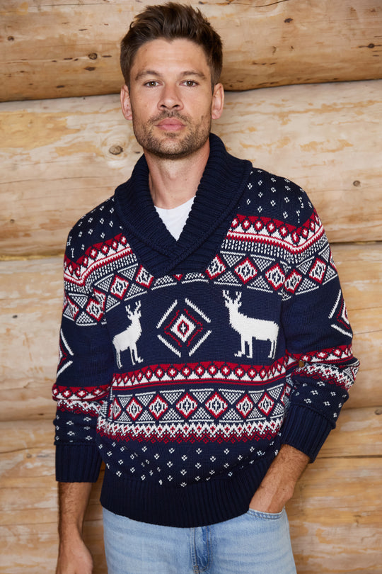 Reindeer Shawl Collar Reindeer Jumper
