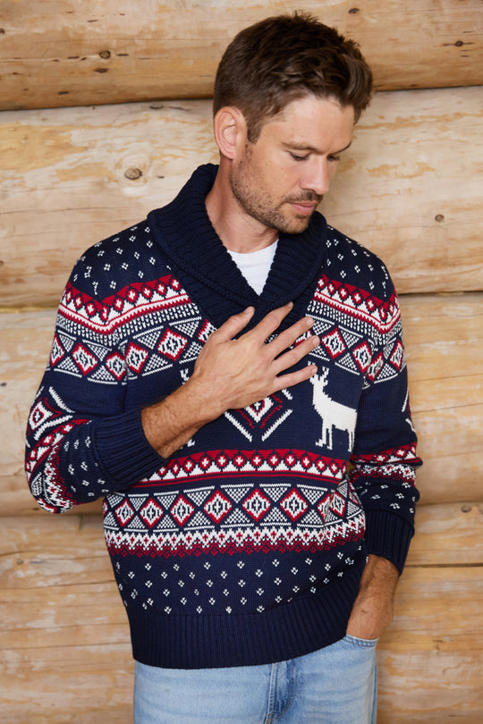 Reindeer Shawl Collar Reindeer Jumper