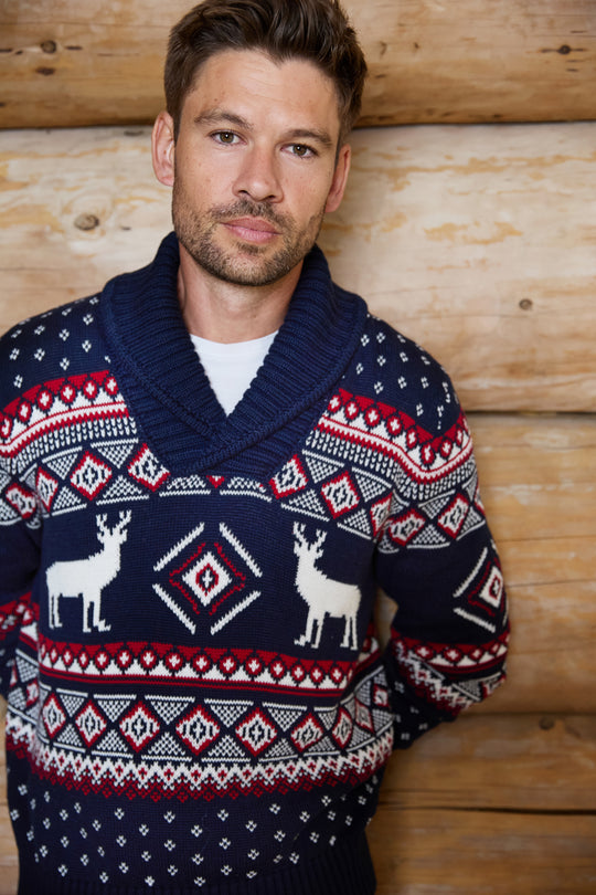 Reindeer Shawl Collar Reindeer Jumper