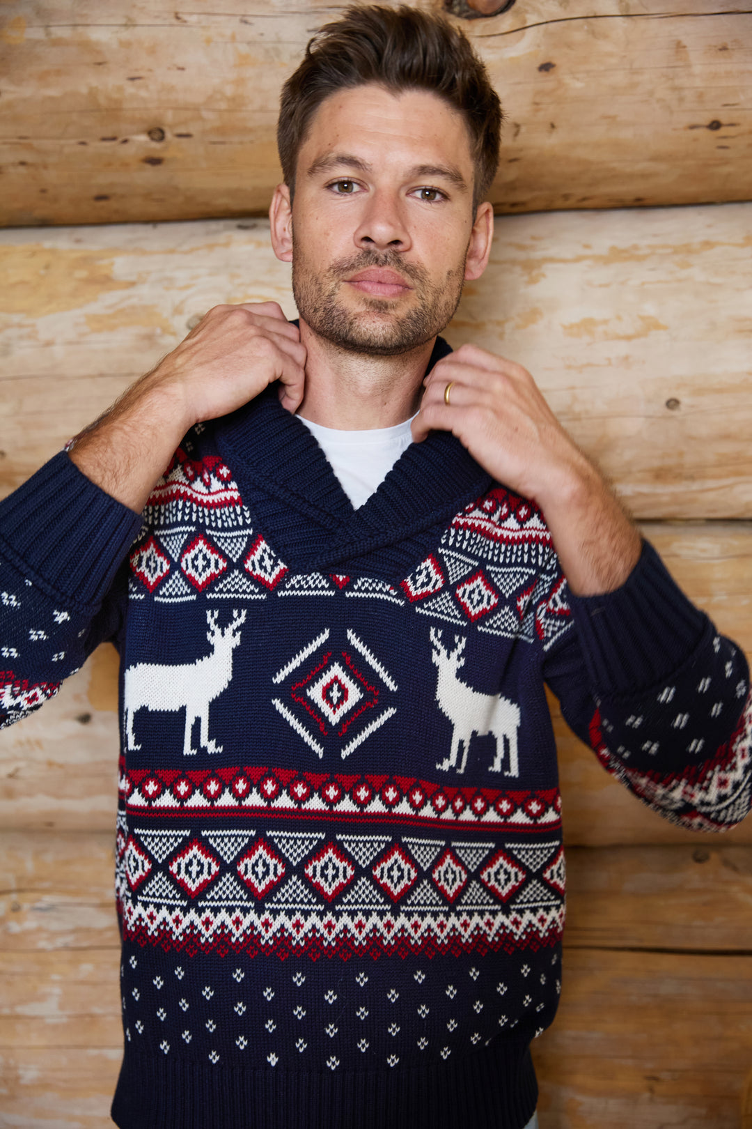 Reindeer Shawl Collar Reindeer Jumper