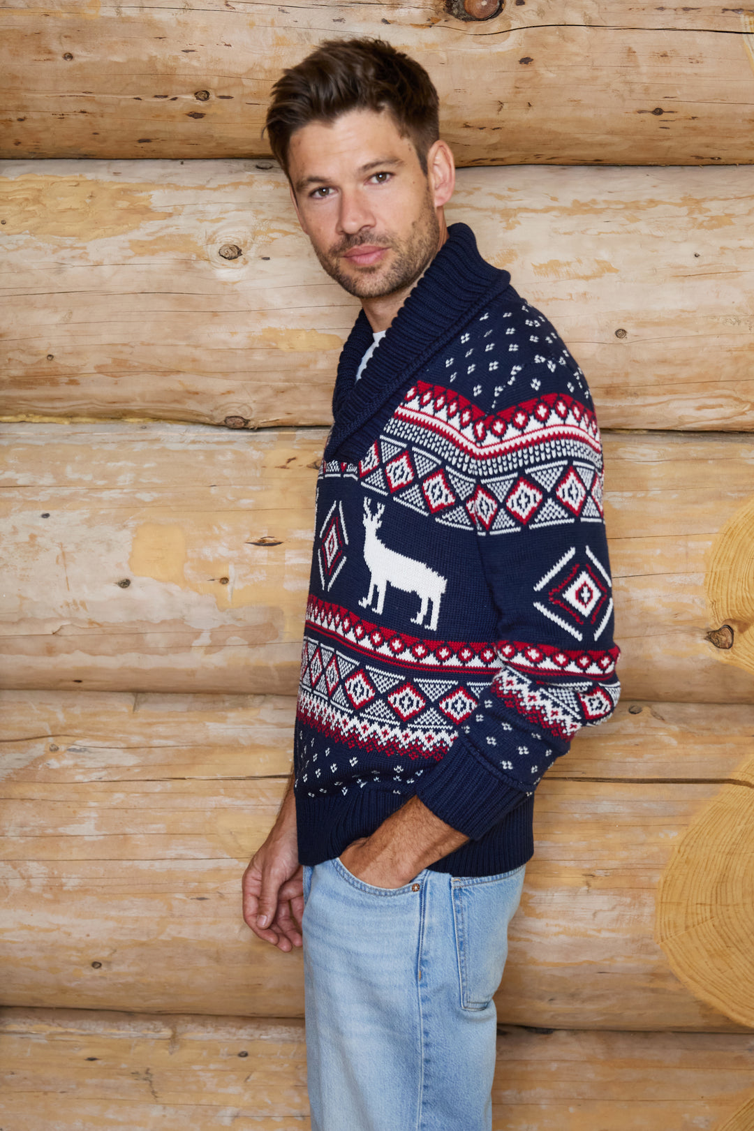 Reindeer Shawl Collar Reindeer Jumper