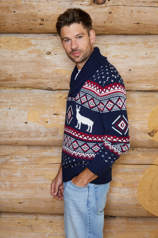 Reindeer Shawl Collar Reindeer Jumper