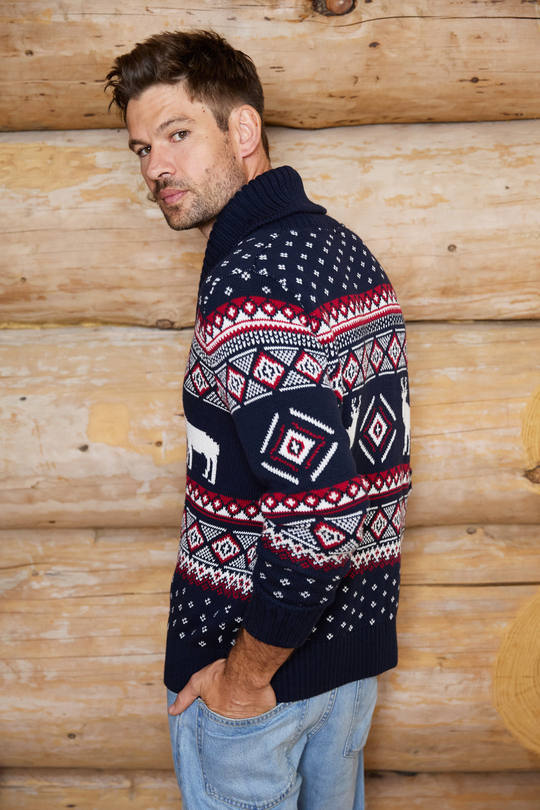 Reindeer Shawl Collar Reindeer Jumper