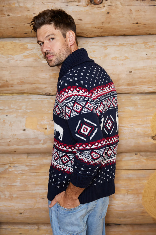 Reindeer Shawl Collar Reindeer Jumper