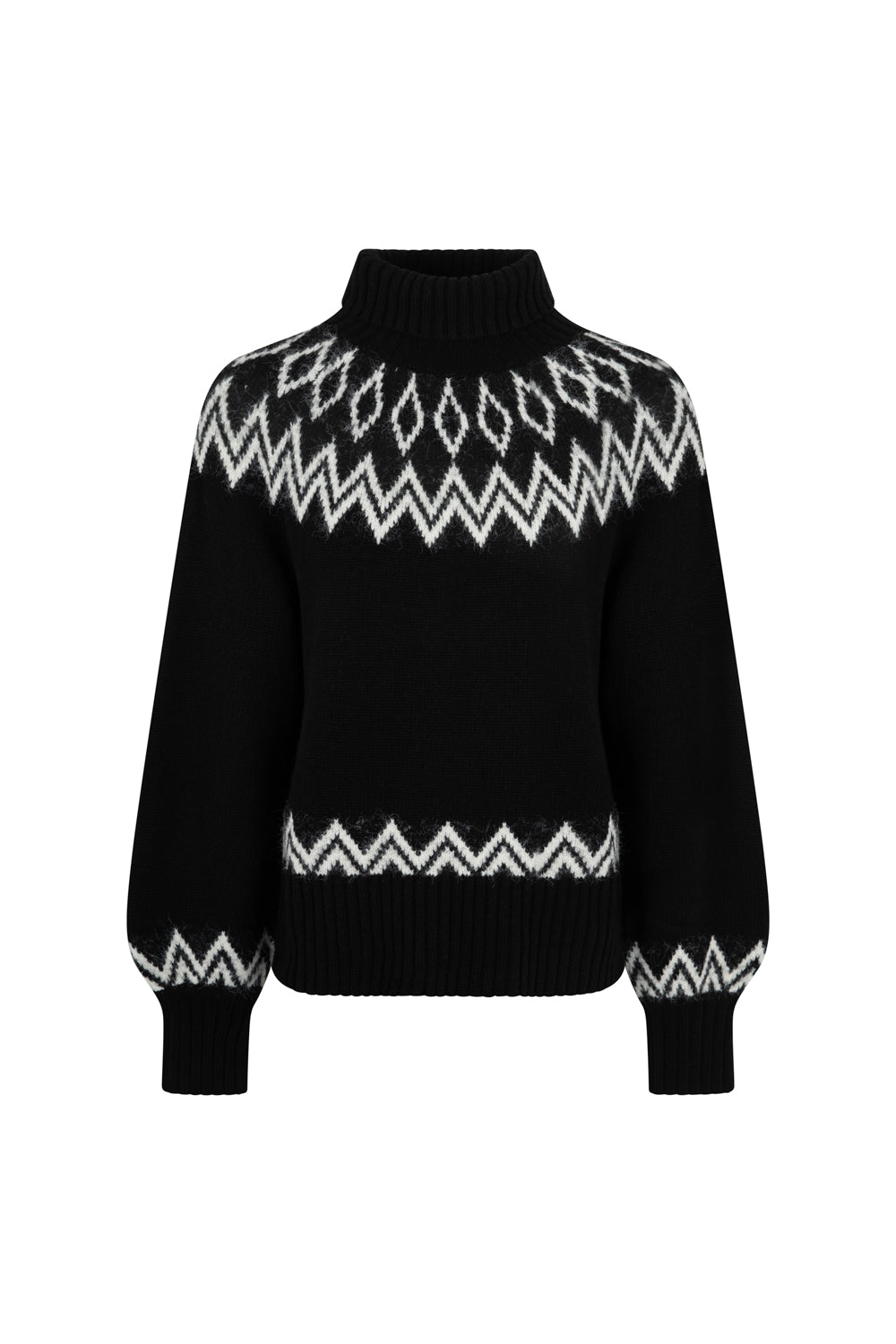 Ladies Digital Chunky Diamond Fairisle Jumper - Black
