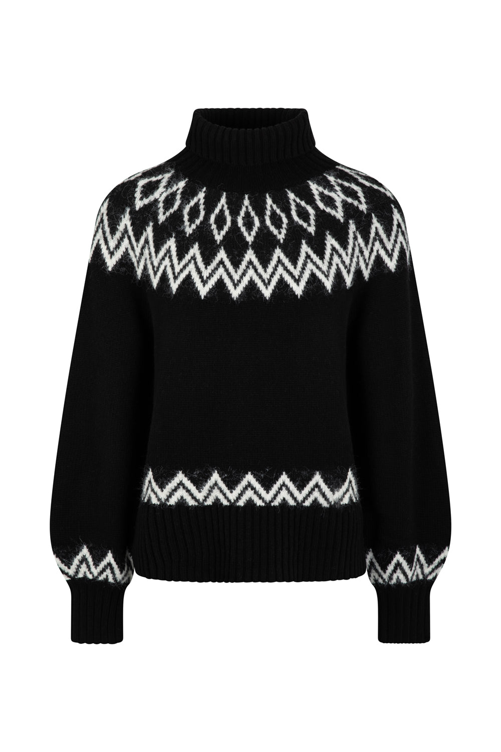 Ladies Digital Chunky Diamond Fairisle Jumper - Black