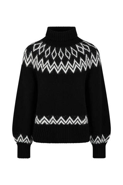 Ladies Digital Chunky Diamond Fairisle Jumper - Black