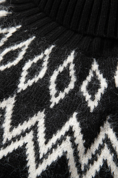Ladies Digital Chunky Diamond Fairisle Jumper - Black