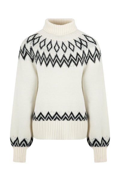 Ladies Digital Chunky Diamond Fairisle Jumper - Cream