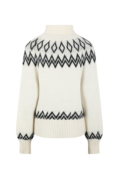 Ladies Digital Chunky Diamond Fairisle Jumper - Cream