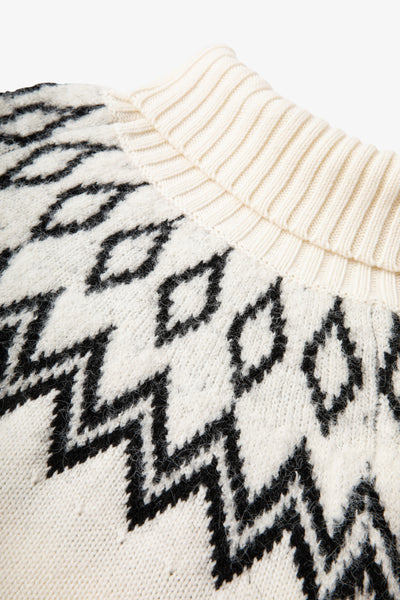 Ladies Digital Chunky Diamond Fairisle Jumper - Cream