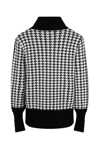 Ladies Smart Dogtoooth Knit Jumper - Black