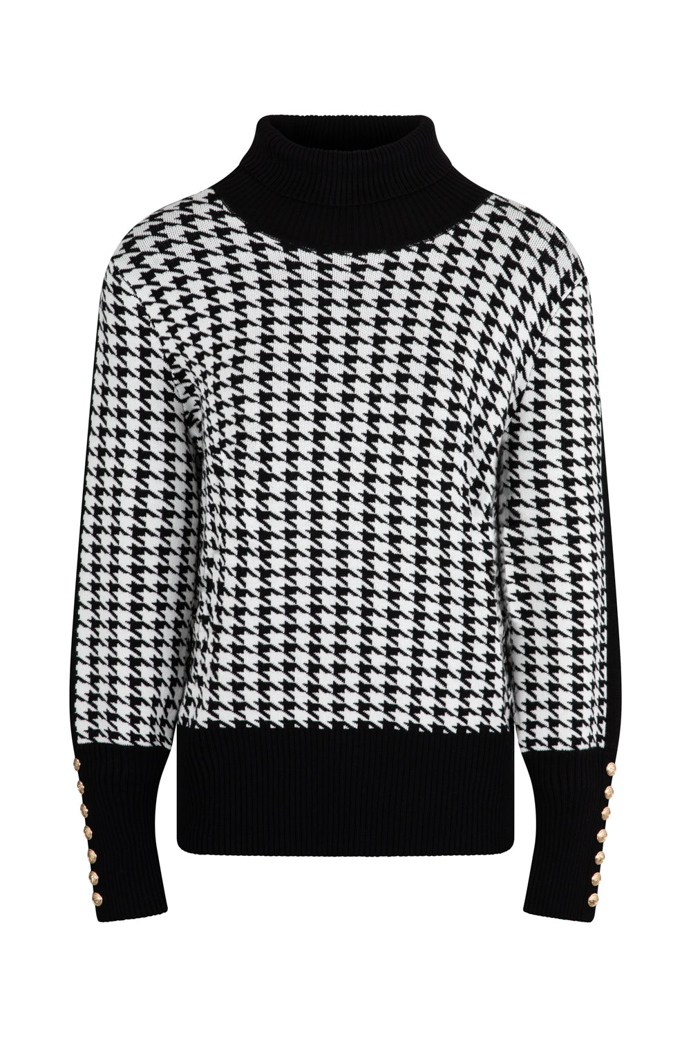 Ladies Smart Dogtoooth Knit Jumper - Black