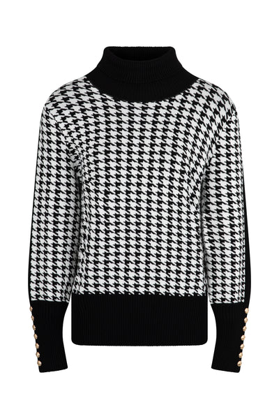 Ladies Smart Dogtoooth Knit Jumper - Black