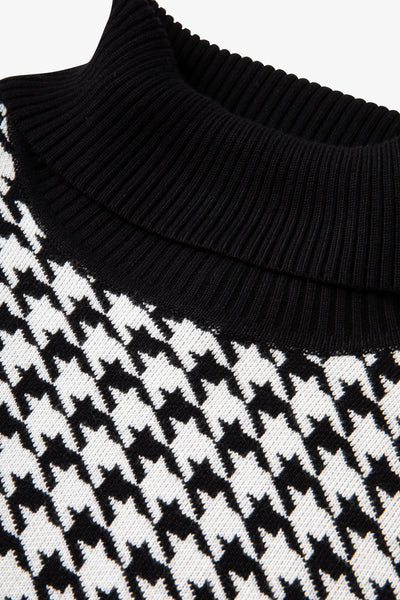 Ladies Smart Dogtoooth Knit Jumper - Black
