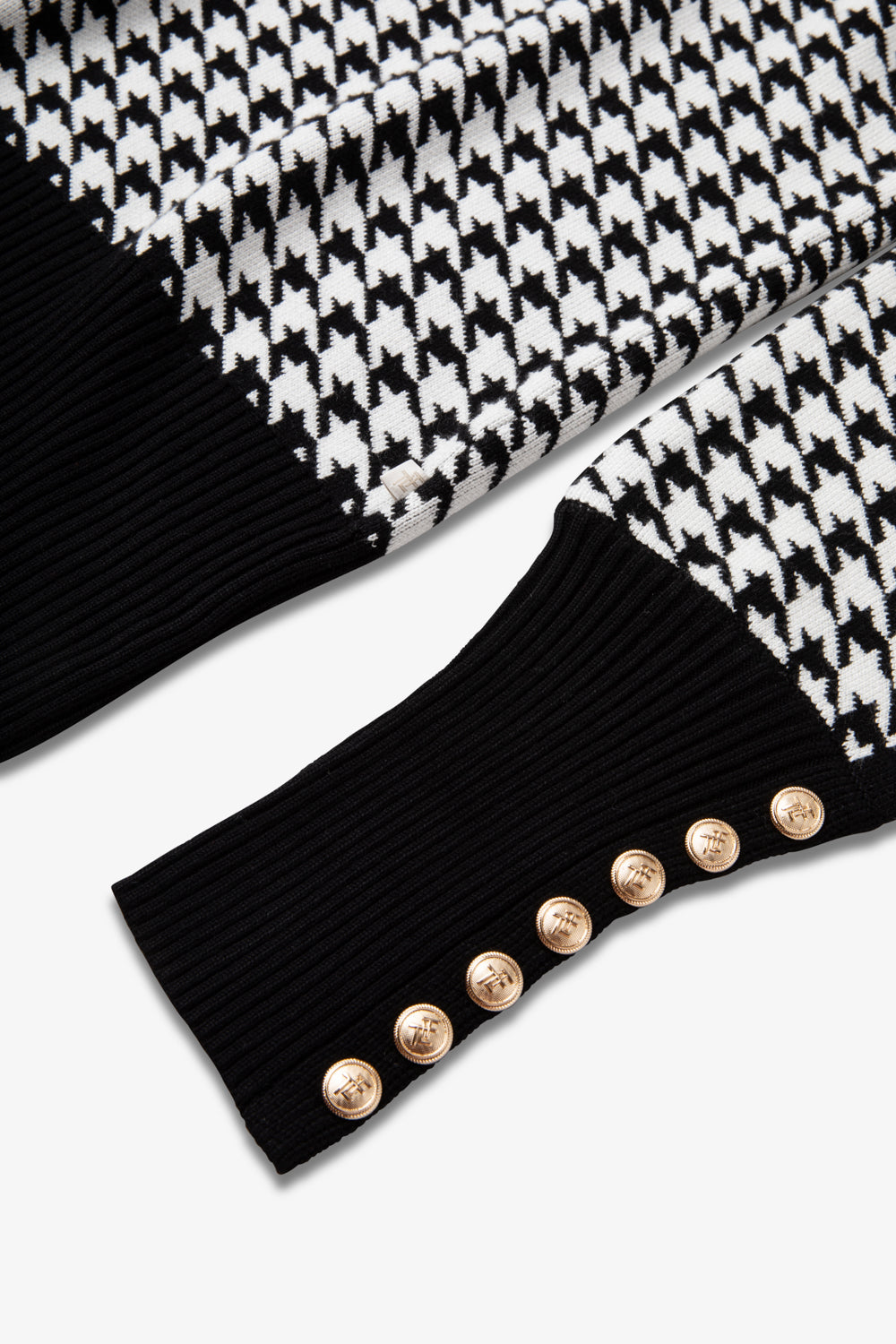 Ladies Smart Dogtoooth Knit Jumper - Black