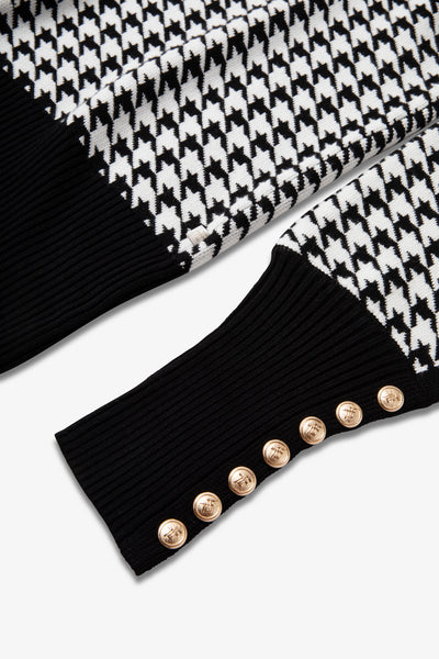 Ladies Smart Dogtoooth Knit Jumper - Black