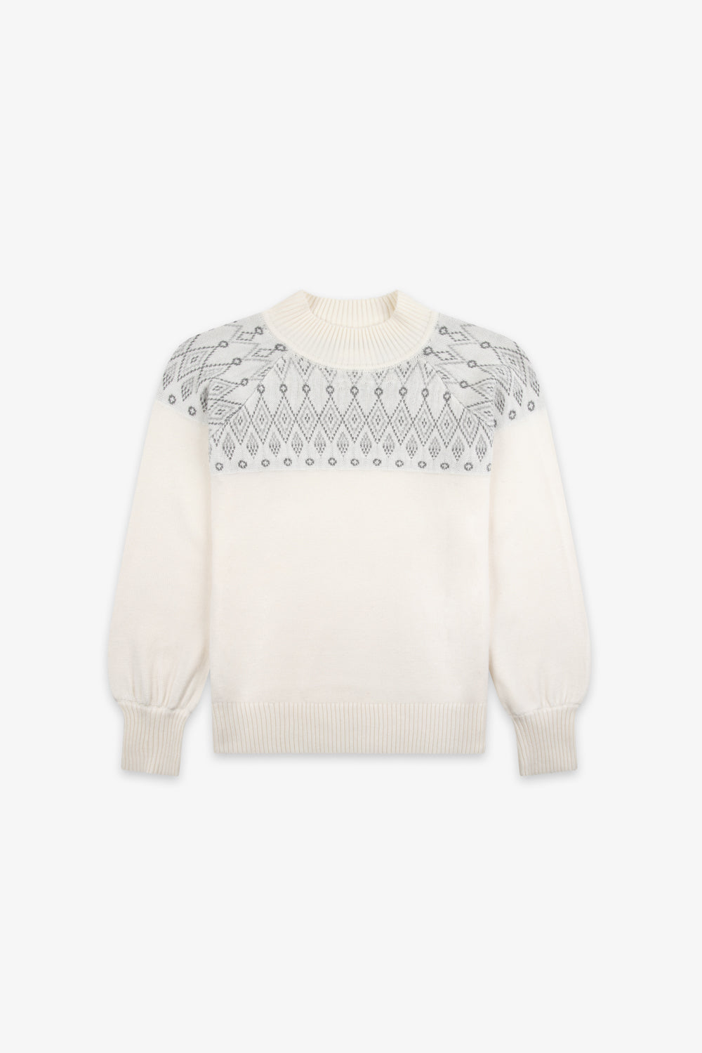 Kids Smart Linear Diamond Funnel Neck Knit Jumper - Cream
