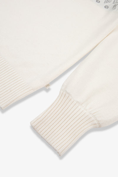Kids Smart Linear Diamond Funnel Neck Knit Jumper - Cream