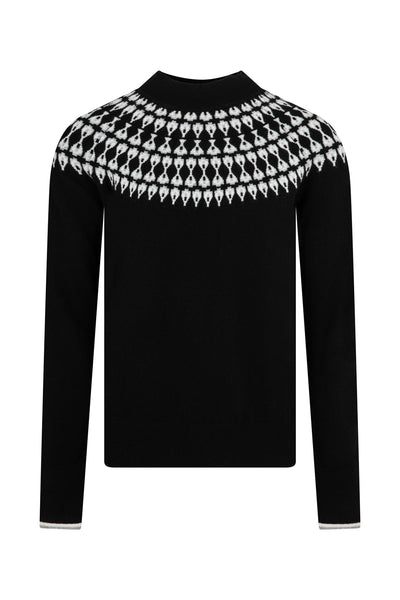 Ladies Smart Fairisle Knit Funnel Neck Jumper with lurex - Black