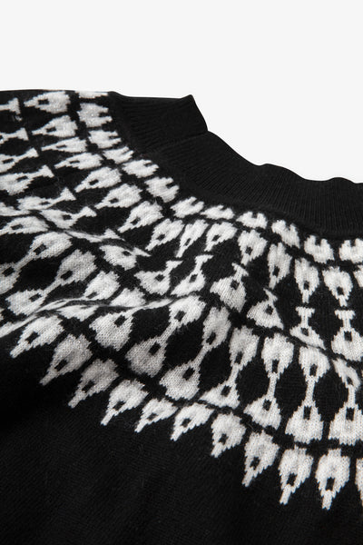 Ladies Smart Fairisle Knit Funnel Neck Jumper with lurex - Black
